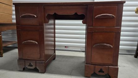 Vintage Wooden 4-Drawer Desk w/ Chair
