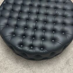 Faux Leather Button-Tufted Round Ottoman