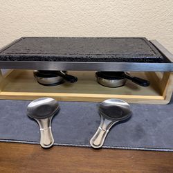 Artestia Steak Lava Stone Table Grill for Meat with Bamboo Stand