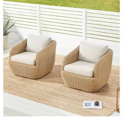 CHITA 2 Pieces Patio Wicker 360° Swivel Chairs with Removable Cushion, Backyard Rattan Chair for Sunrooms, Patios, Decks, Fully Assembled(Beige Cushio