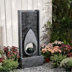 46.5" H Large Indoor Water Fountains - Modern Rectangular with Sphere - Waterfall Fountain for Indoor or Outdoor with LED Lights and Pump for Deck, Pa