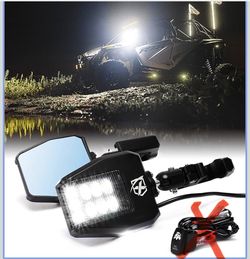 Xprite UTV Side Rear View Mirrors with LED Lights for 1.75"-2" Roll Cage