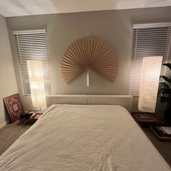 Modern King Bedroom Set Bundle – Bed Frame, Nightstands, Lamps & Wall Decor 