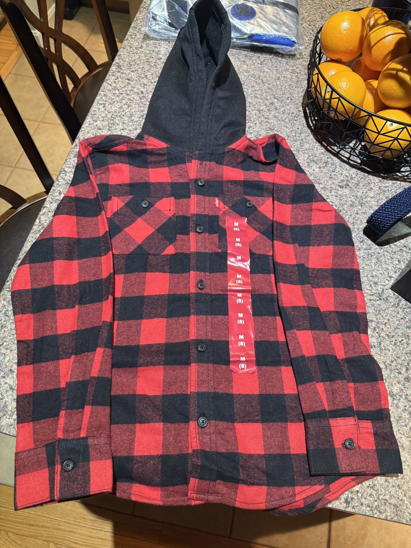 Levis Red and Black Plaid Kids Shirt Size M 8