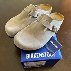 Birkenstock Boston Suede Leather Clogs Taupe, Size 10 US / EU 43