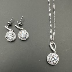 Bridal Wedding Jewelry Set, 925 Sterling Silver Sparkly White CZ Birthstone Hypoallergenic Engagement Necklace Earrings Set Measurements are in the p