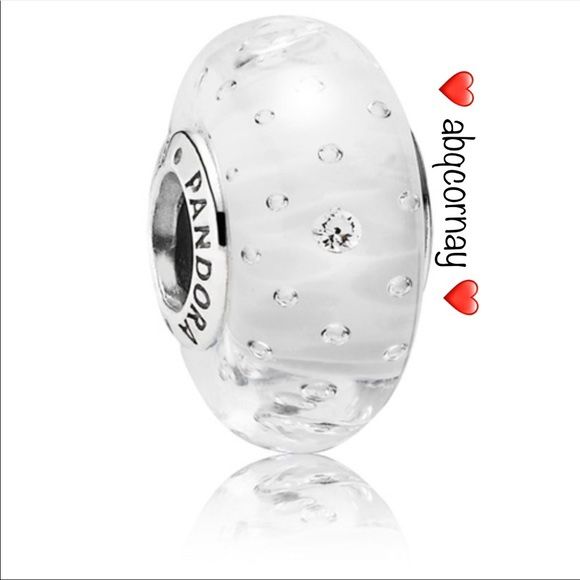 Pandora 791617CZ Sterling Silver Clear Effervescence Murano Glass Bead w/ CZ