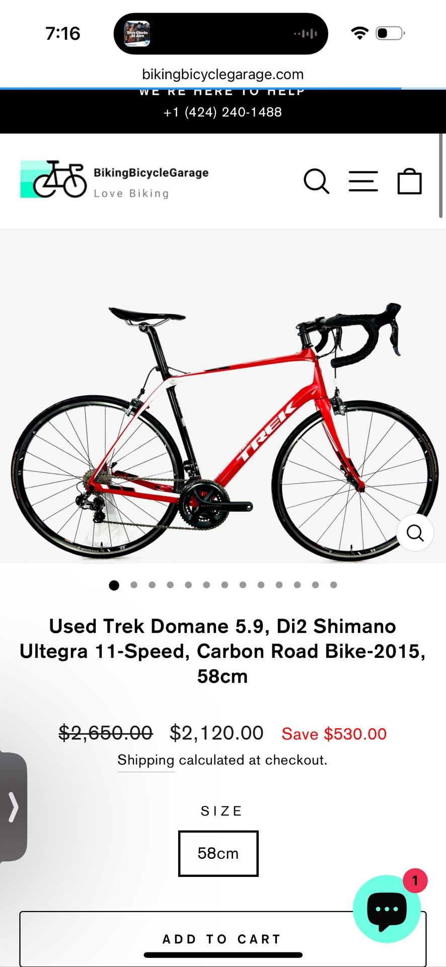 Used Trek Domane Di2 Shimano Ultegra 11 Speed, Carbon Road