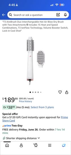 T3 AireBrush Duo Interchangeable Hot Air Blow Dry Brush with Two Attachments