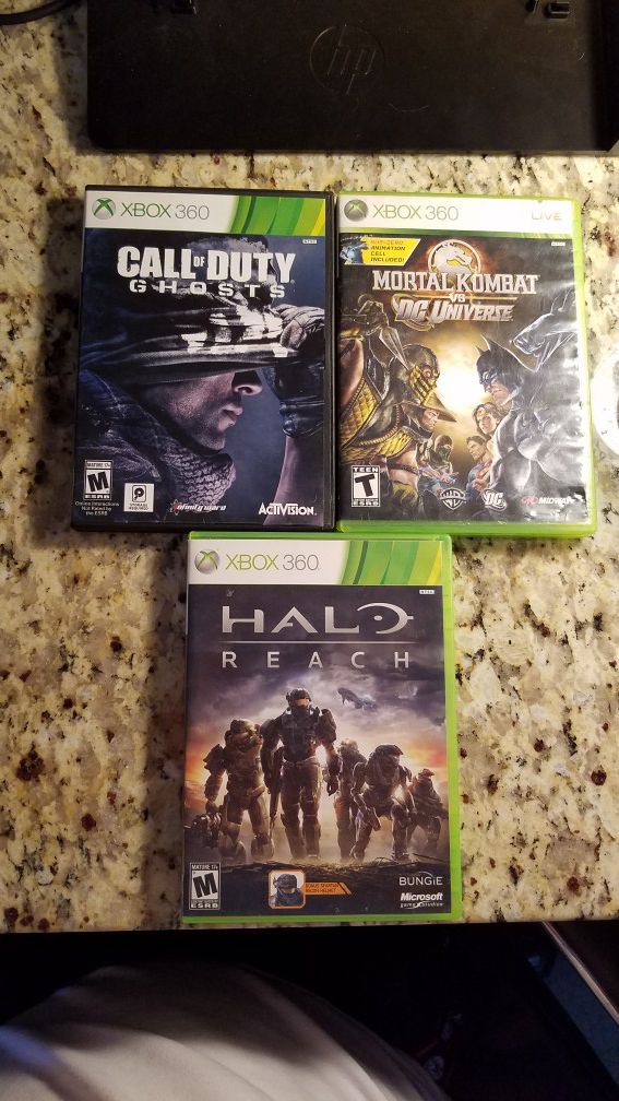 3 Video Games - Xbox 360 Halo,Call of Duty, Mortal Combat
