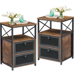 VECELO Nightstand Set of 2 with Drawer, Modern Night Stand for Bedroom