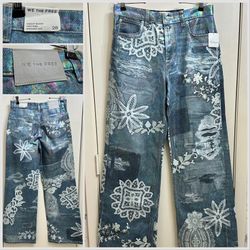 NWT Free People We The Free Tinsley Baggy Straight Leg Printed High-Rise Illusions Jeans Size 