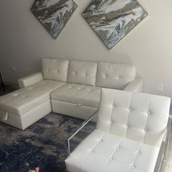 White Leather Couch And Chair Set
