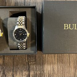 BULOVA His and Hers Two-Tone Stainless Steel Watch Boxed Set 98x125