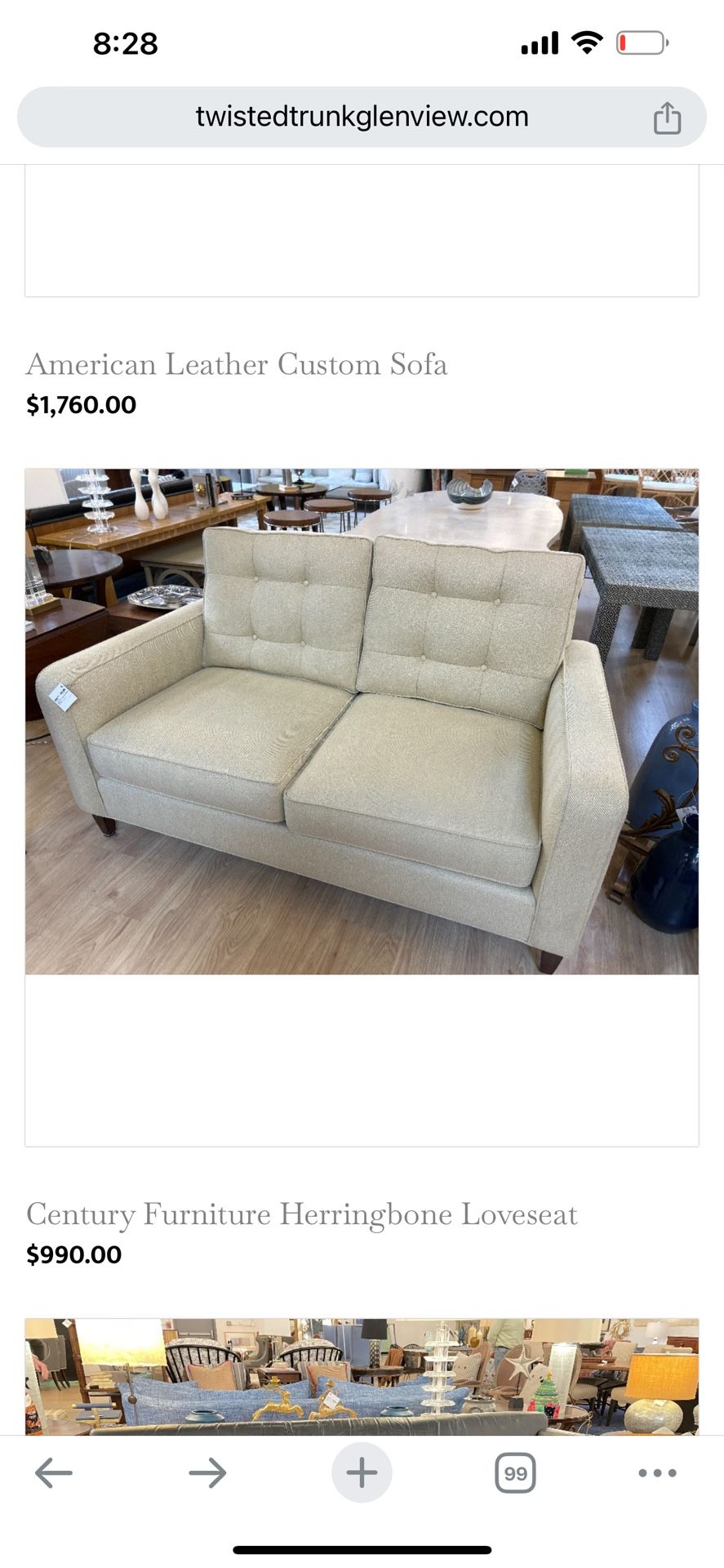 Century Furniture Herringbone Loveseat