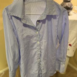 SHEIN Size medium Blue And white Striped Long Sleeve Blouse