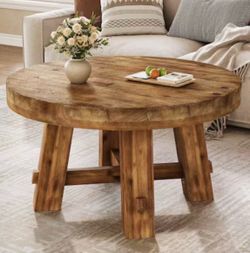RR0019 new in box Brown 31.5-Inch Round Coffee Table Solid Wood Center Table with Thickened Tabletop for Living