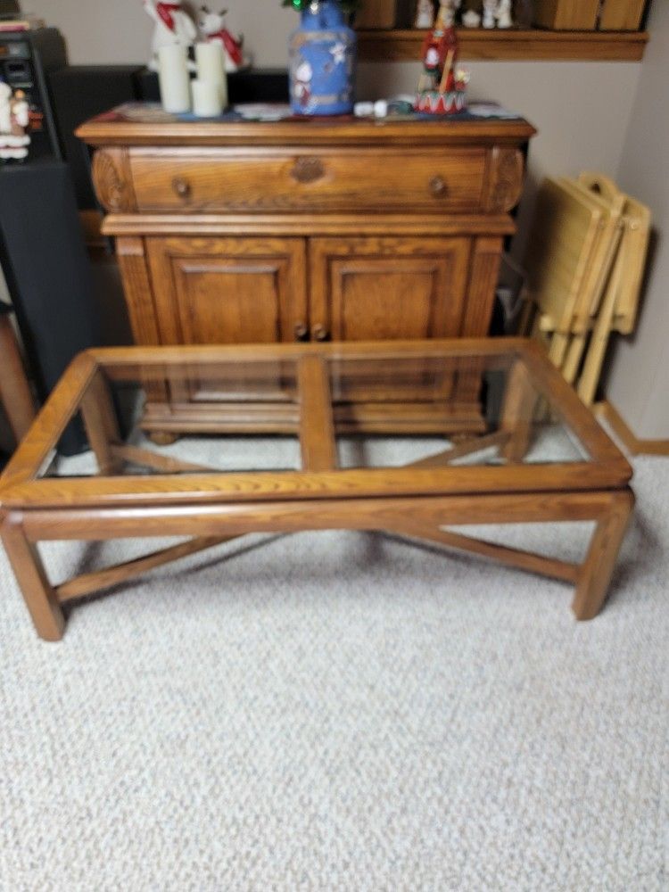 Glass  Oak Coffee Table 