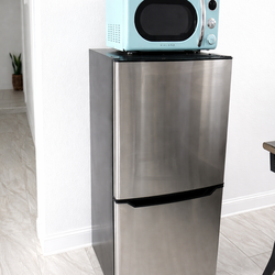 Retro Microwave + Stainless Mini Fridge – $150  OBO