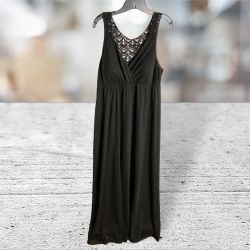 Faded Glory Black Sleeveless Maxi Dress With Lace Wm L 12-14