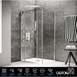 Ceiling Mounted Rain Shower Set Brushed Nickel   12 inch with 6 Body Spray Jets C25 