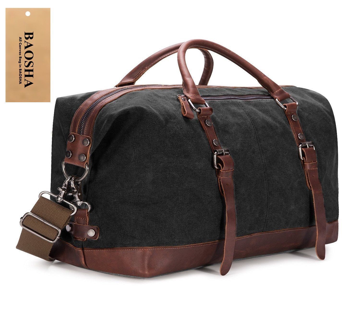 Brand new Canvas PU Leather Travel Tote Duffel Bag.(black)