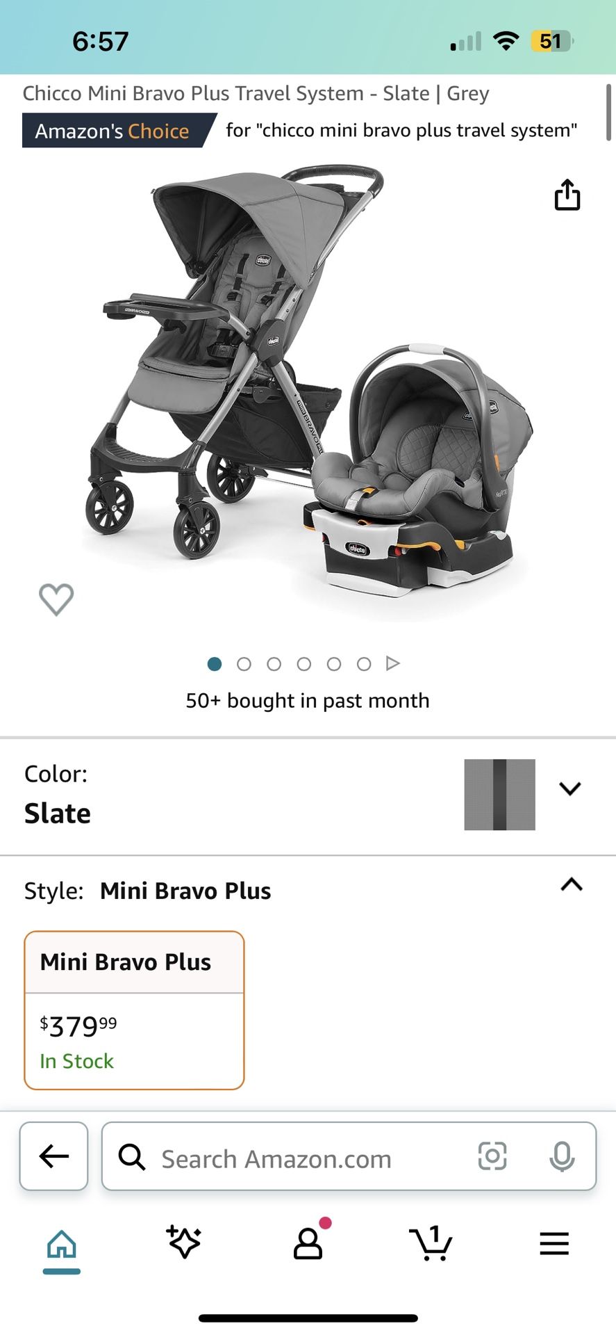 Chicco Mini Bravo travel system PLUS a caddy frame stroller