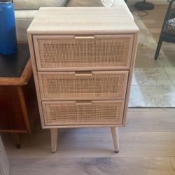 Rattan Nightstand With Three Drawers 