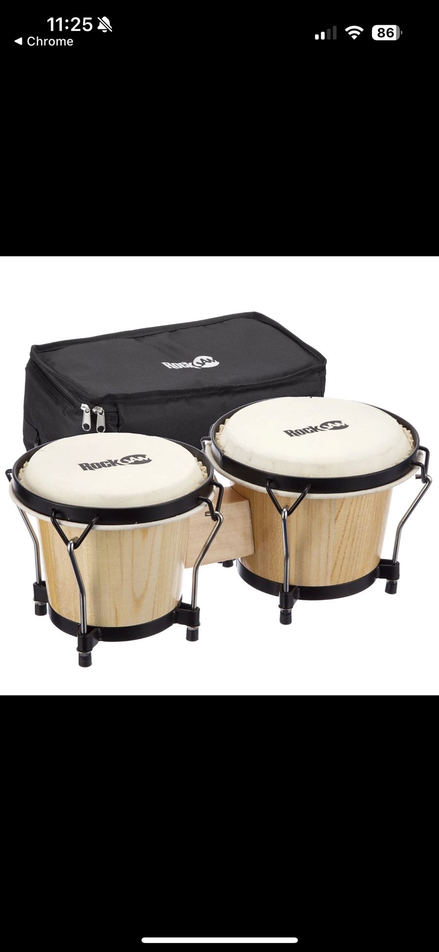 RockJam 7" and 8" Bongo Drum Set with Padded Bag and Tuning Key, Natural Beige