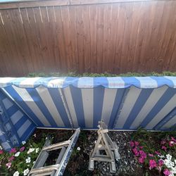 Blue outdoor awning