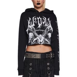Goth Cropped Graphic Hoodie