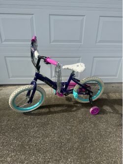 Kids Huffy Bike with Training Wheels – Purple/Pink/Teal