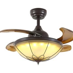 Modern 36 Inch Ceiling Fan with Light Remote Control, Retractable Reverse Blades, 6 Winds Speeds for Living Room Bedroom Dining Room