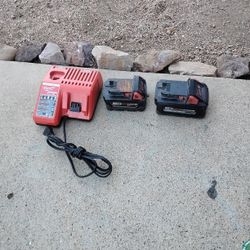 Milwaukee Charger And Two Bateries