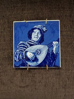 Vintage Blue Delft Tile Frans Hals 1580 To 1660 Lute Player Private Paris Collection