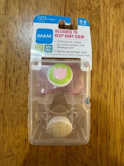 MAM Clear Collection Pacifiers with Sterilizing Storage Case, 0–6 Months, 2 Pack