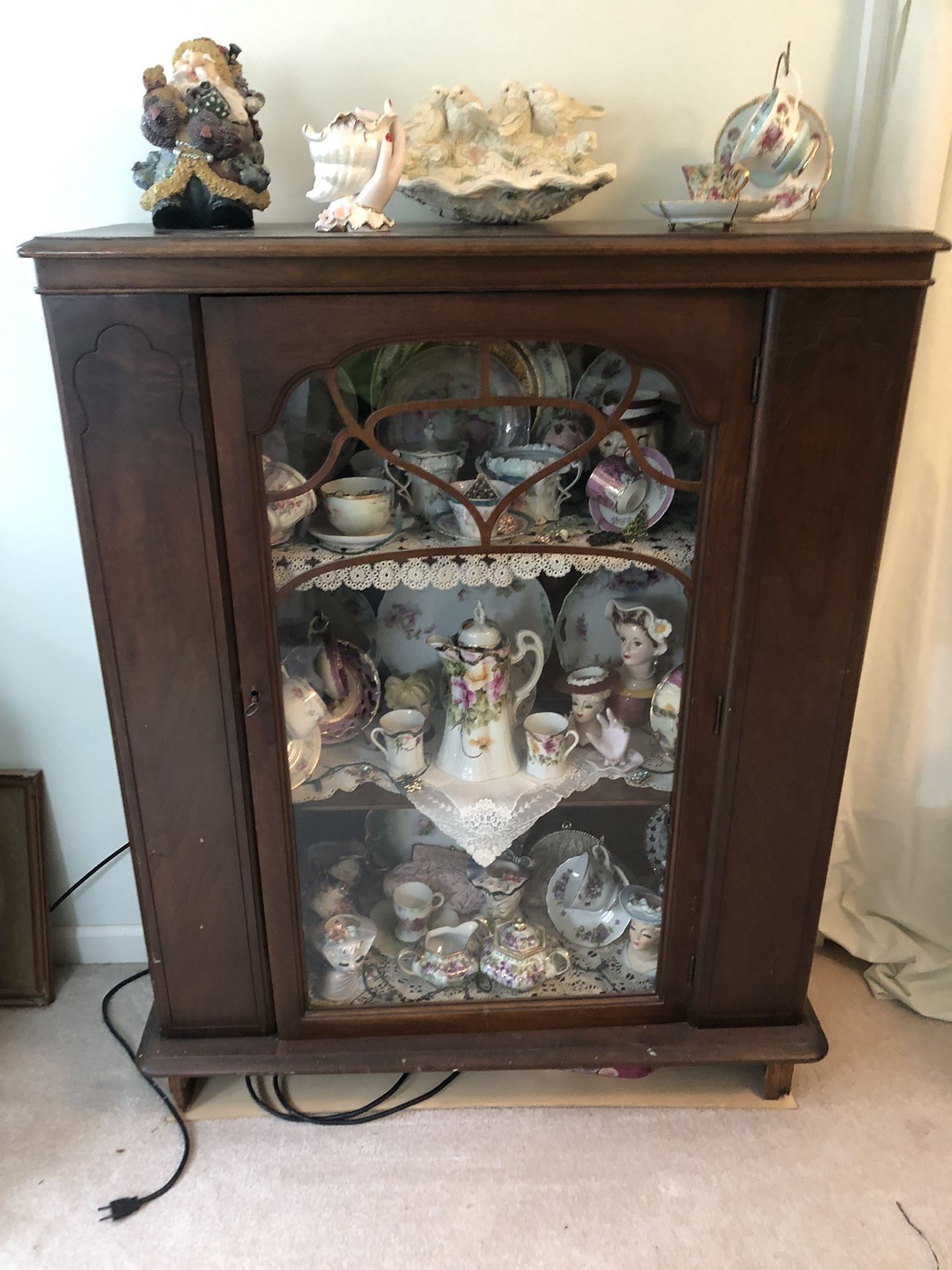 Antique Curio Cabinet With Treasures