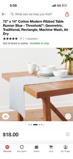 72" x 14" Cotton Modern Ribbed Table Runner Blue - Threshold