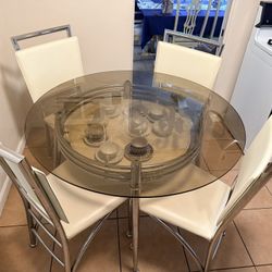 48” Glass Dining Table And Leather Chairs