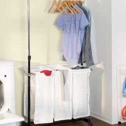 NEW Rolling Laundry Cart W/ Hanging Bar, Clothes Rack W/ Bar, Clothes Bin, Laundry !