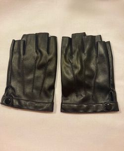 Children Black Leather Fingerless Gloves