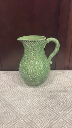 Green Majolica Ceramic Pitcher