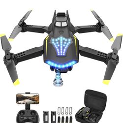 Drone with Camera, Dual 720HD, Drone for Kids with Cool Lights, Gestures Control, Vertical Shooting, Waypoint Flight, Gravity Control, 3D Flip, 3-Spee