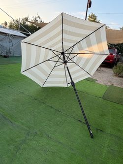 Outdoor Patio Umbrella Beige White Striped