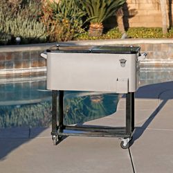 80QT GREY OUTDOOR PATIO ROLLING COOLER ON WHEELS ICE CHEST CART