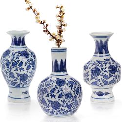 aste 3 Pack Small Blue and White Porcelain Vases, 5.5