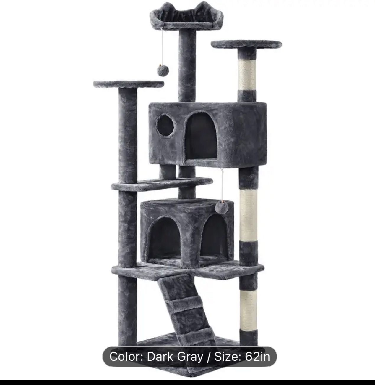 Costoffs Cat Tree 54in/70in/62in Cat Tower Condo with 2 Condos & 2 Dangling Balls & 3 Scratching Posts Large Cat House for for Kittens & Cats, Dark Gr