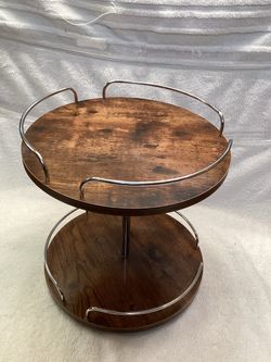 2-Tier Round Wood and Chrome Lazy Susan