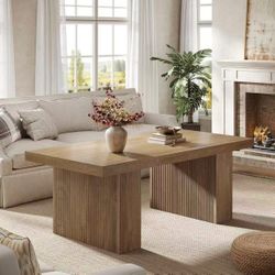 SL0095 47.2" Wooden Coffee Table, Rectangle Center Table With Thick Base