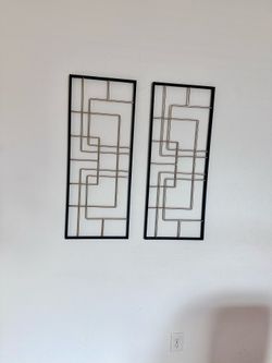 Set of 2 Modern Geometric Metal Wall Art Panels – Black & Gold